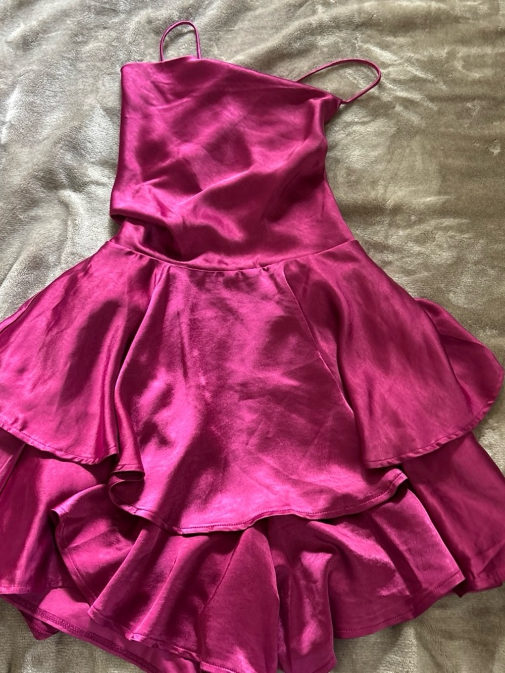 Selfie Leslie Shiny Magenta Satin Twirl Dress